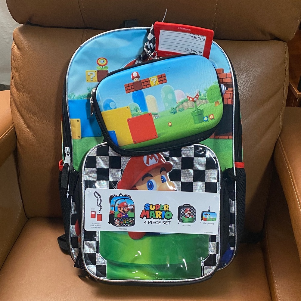 Super Mario Kids Backpack 4 piece Set - Multicolor NWT